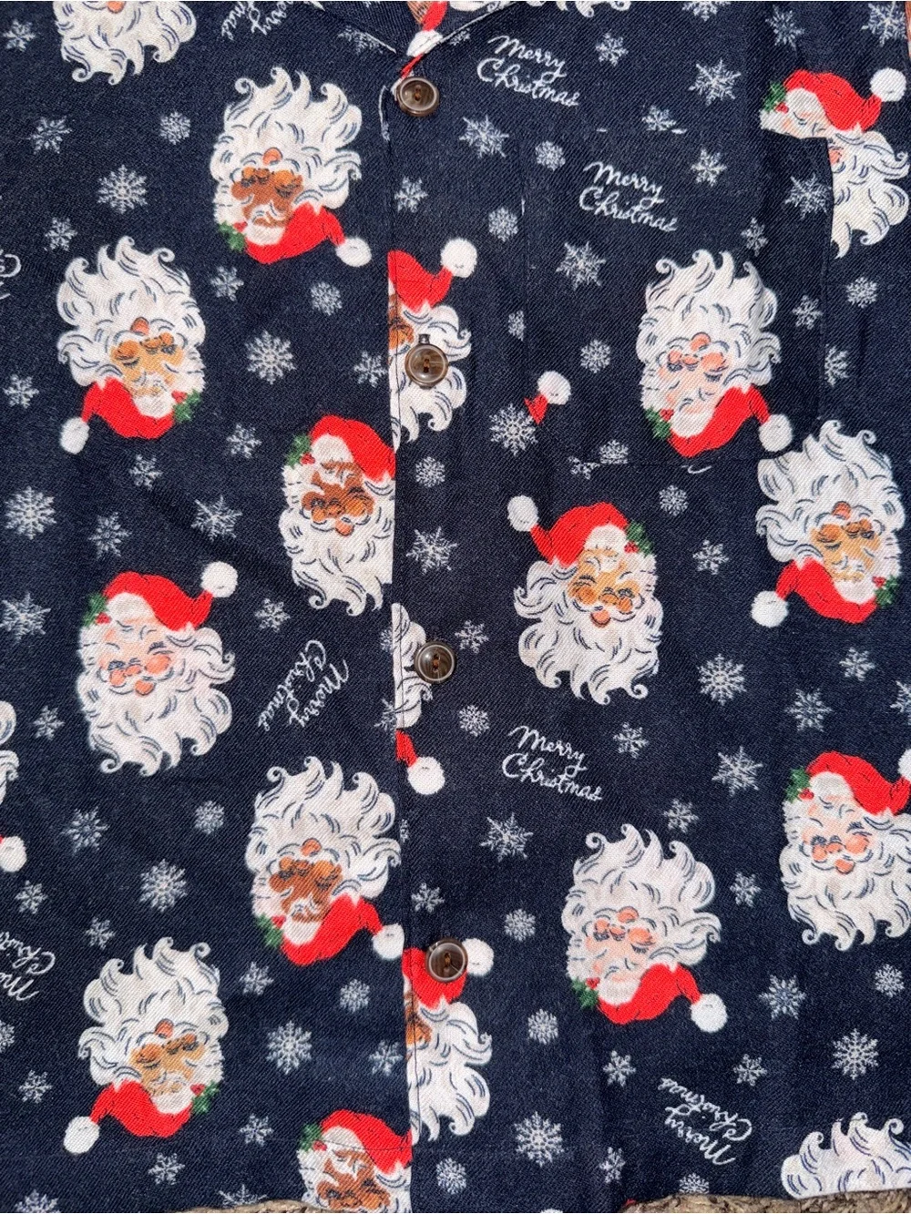Old Navy Navy & Red Santa Print Men’s Button-Up Shirt